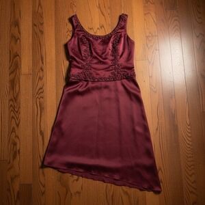 Michelangelo Dress Womens 6 Red Beaded Satin Asymmetrical Hem Bridesmaid Corset